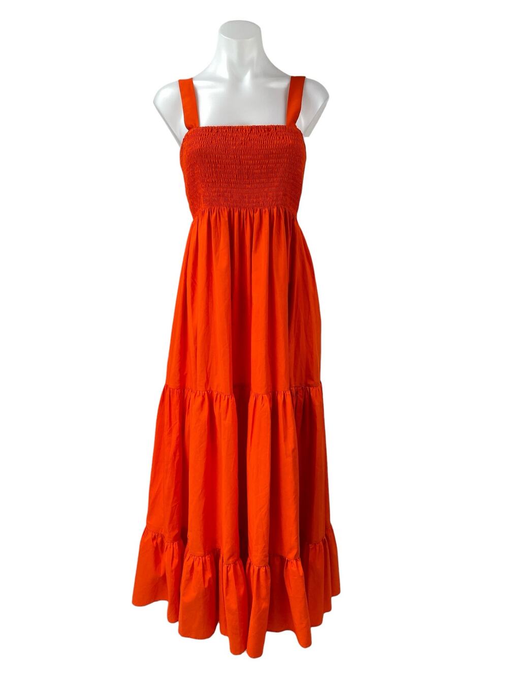 ZARA Orange Smocked Tiered Sleeveless Square Neck Maxi Cami A-line Dress Size S